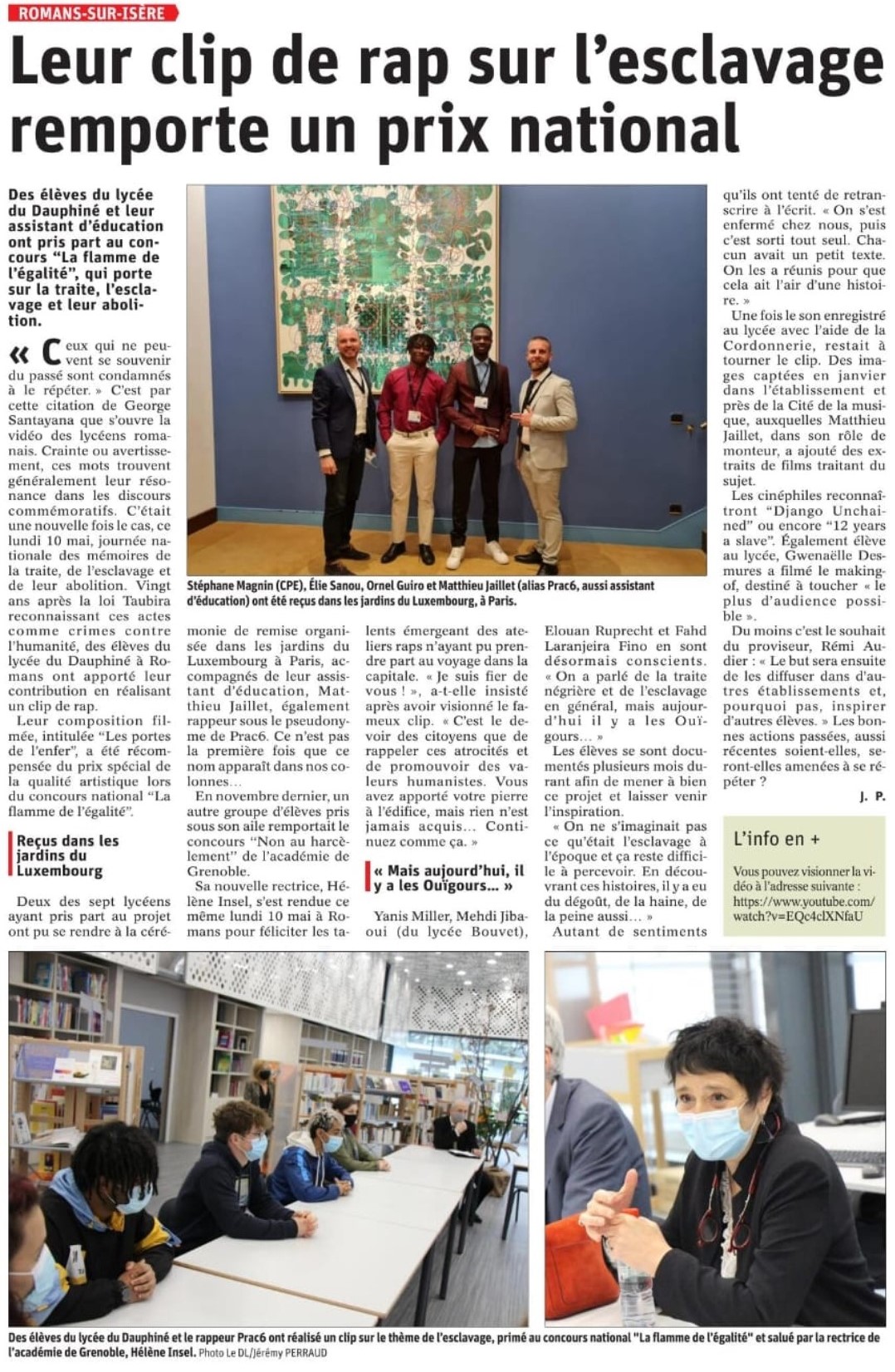 article lycée Dauphiné - Flamme de l'Egalité