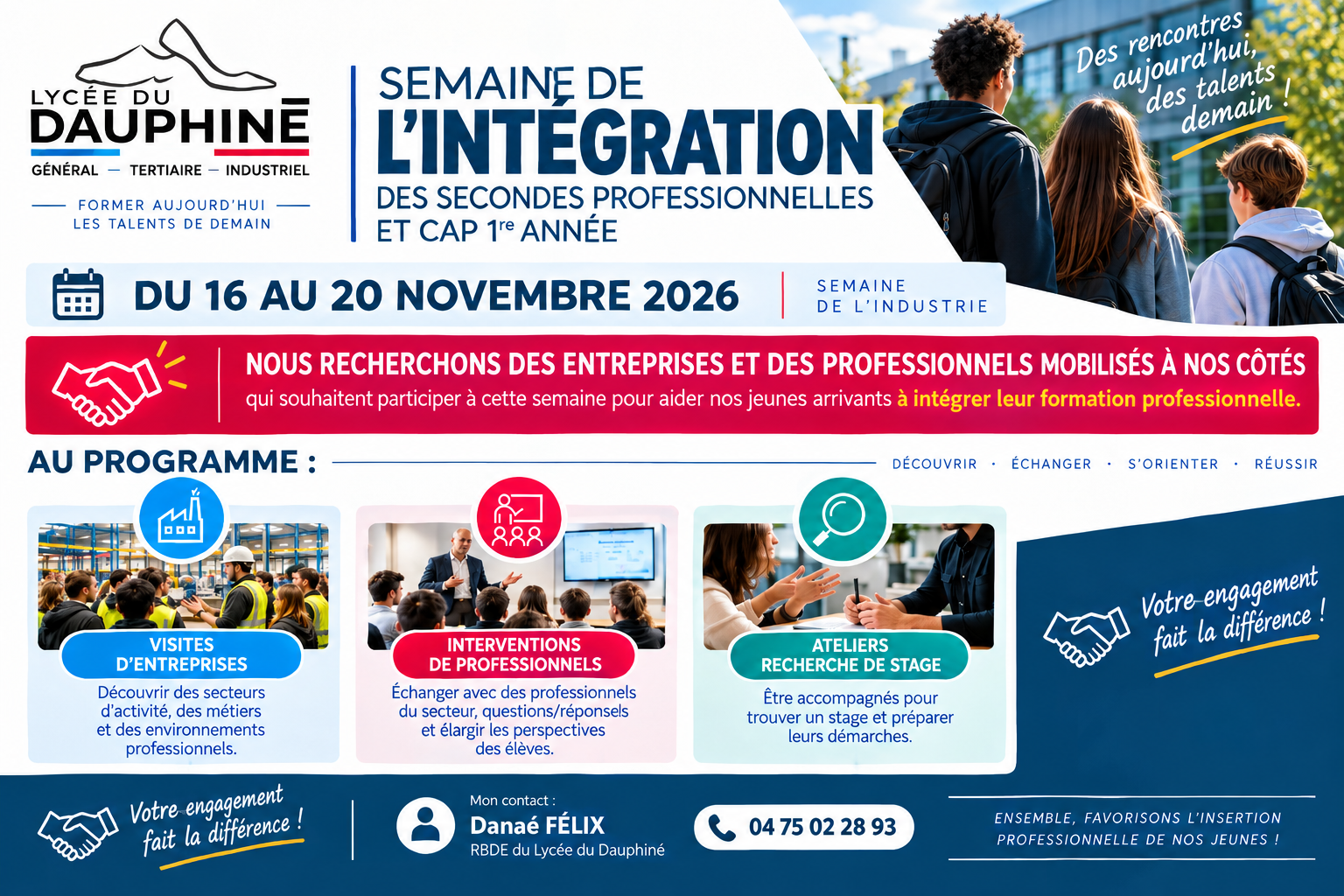 Le lycée du Dauphiné recherche des professionnels !